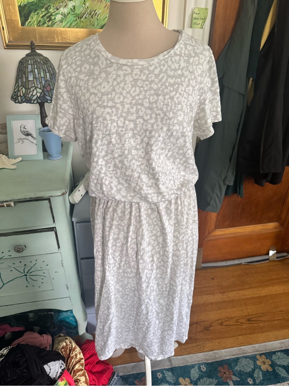 Old Navy Casual White Leopard Printed Short-Sleeve Women’s Dress L Cotton VGUC